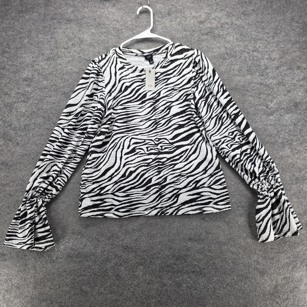 River Island Shirt Womens 10 Black White Zebra Print Berlin Doll Long Sleeve Top